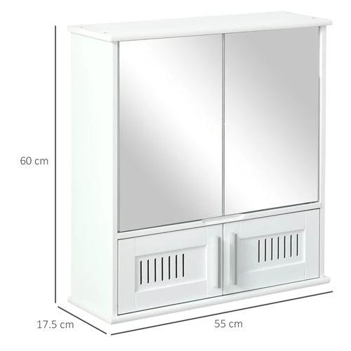 Bathroom Mirror Cabinet, Wall Mounted Storage Cupboard Double Doors White by kleankin