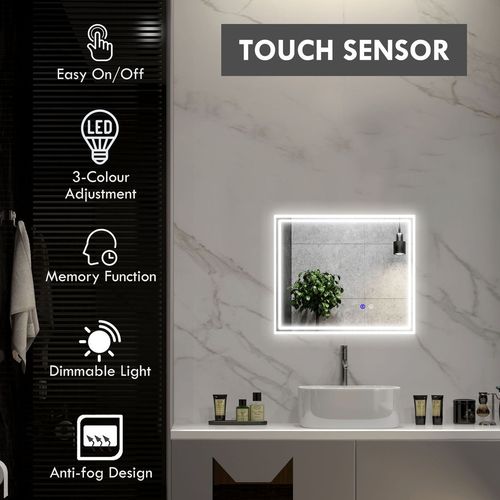 kleankin Dimmable Bathroom Mirror with LED Lights, 3 Colours, Defogging Film - Mirror from kleankin