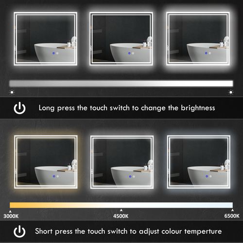 kleankin Dimmable Bathroom Mirror with LED Lights, 3 Colours, Defogging Film - Mirror from kleankin