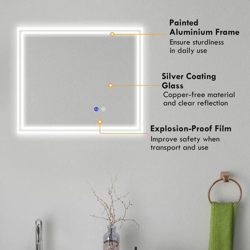 kleankin Dimmable Bathroom Mirror with LED Lights, 3 Colours, Defogging Film - Mirror from kleankin