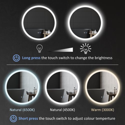 kleankin Illuminated Bathroom Mirror with LED Lights, 3 Colours, Defogging Film - Mirror from kleankin