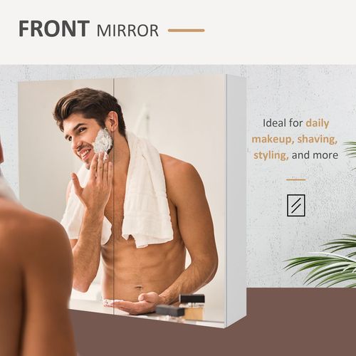 kleankin Wall Mounted Bathroom Storage Cupboard W/ Mirror and Shelf, White - Mirror from kleankin