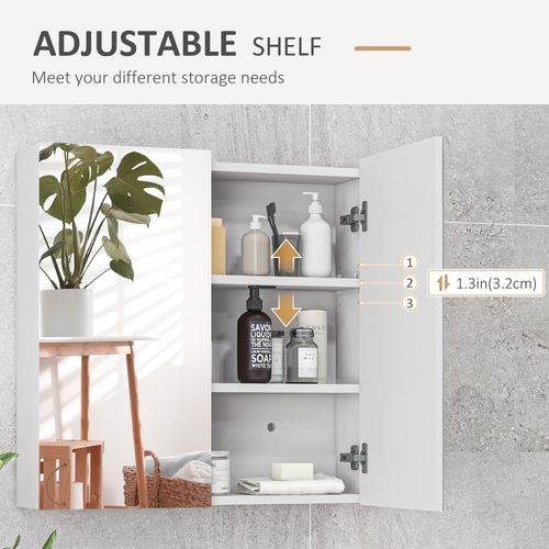 kleankin Wall Mounted Bathroom Storage Cupboard W/ Mirror and Shelf, White - Mirror from kleankin