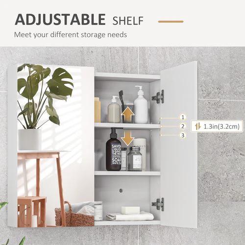 kleankin kleankin Wall Mounted Bathroom Storage Cupboard W/ Mirror and Shelf, White - Mirror