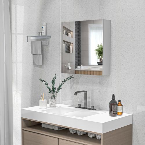 kleankin Wall Mounted Bathroom Storage Cupboard W/ Mirror and Shelf, White - Mirror from kleankin