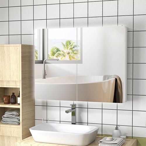 kleankin Wall Mounted Bathroom Storage Cupboard with Mirror, LED Light, USB - Mirror from kleankin