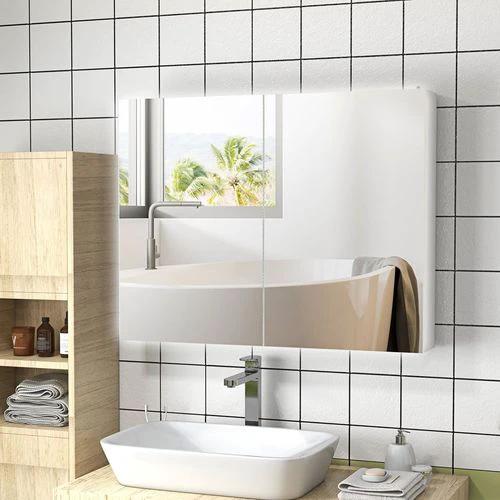 kleankin Wall Mounted Bathroom Storage Cupboard with Mirror, LED Light, USB by kleankin