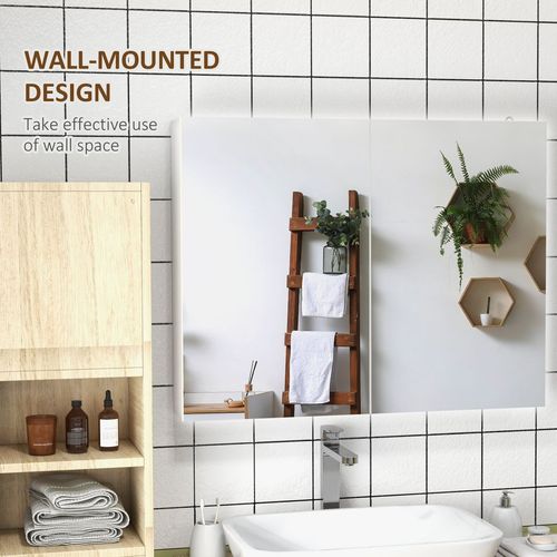 kleankin Wall Mounted Bathroom Storage Cupboard with Mirror, LED Light, USB - Mirror from kleankin