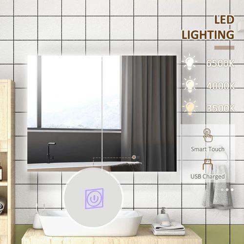 kleankin Wall Mounted Bathroom Storage Cupboard with Mirror, LED Light, USB by kleankin