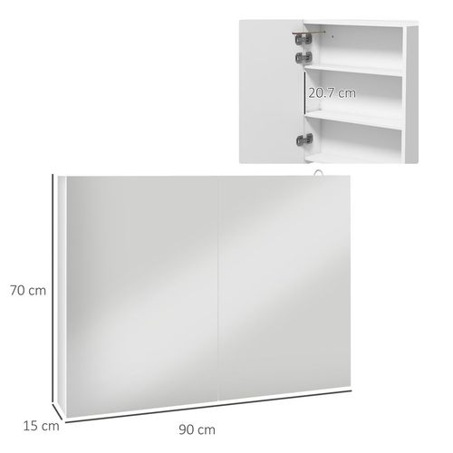 kleankin Wall Mounted Bathroom Storage Cupboard with Mirror, LED Light, USB - Mirror from kleankin