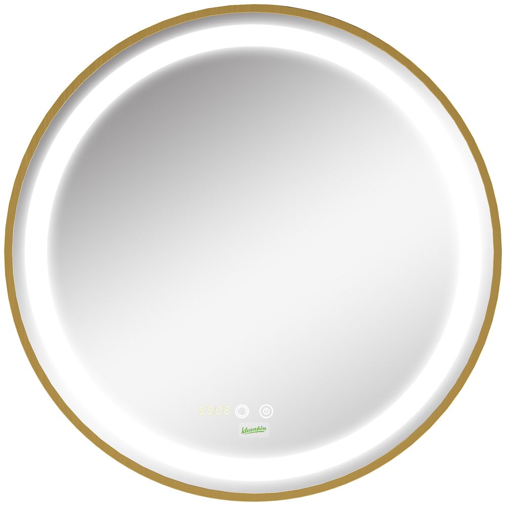 LED Bathroom Mirror Wall Mounted Round Vanity Mirror w/ Lights, Time Display - Mirror from kleankin