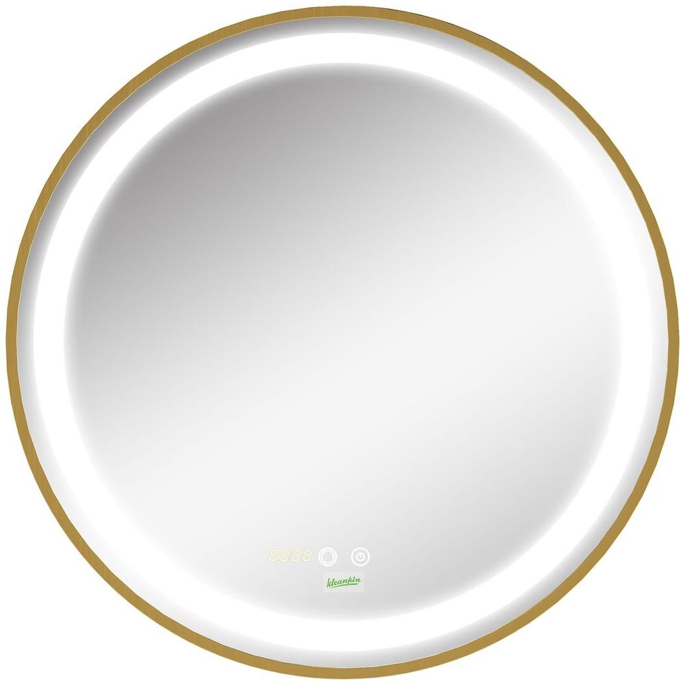 LED Bathroom Mirror Wall Mounted Round Vanity Mirror w/ Lights, Time Display - Mirror from kleankin