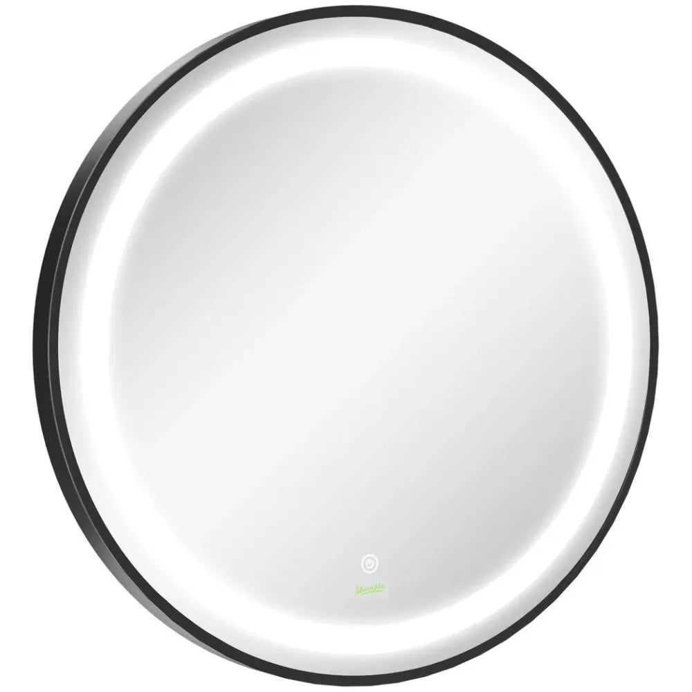 LED Smart Bathroom Mirror Wall Mounted Round Vanity Mirror w/ Lights, Black - Mirror from kleankin
