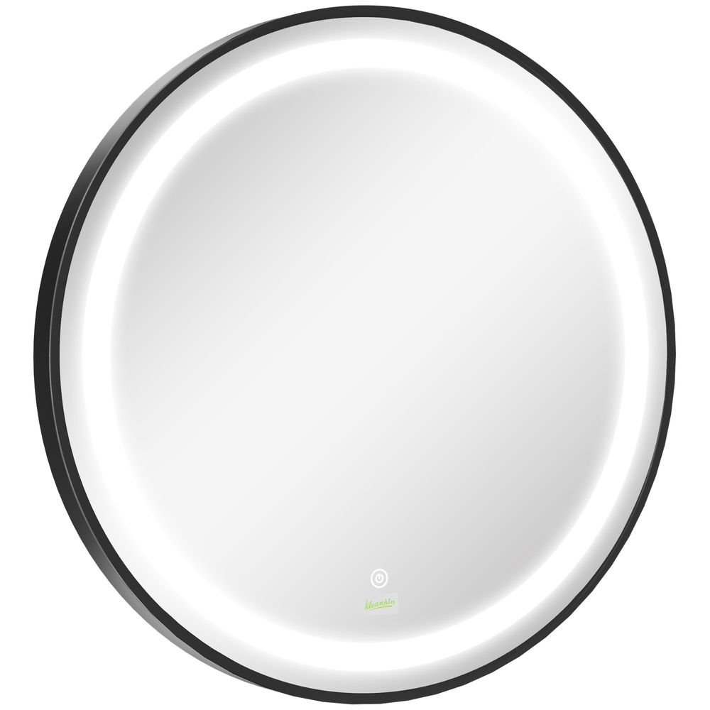 LED Smart Bathroom Mirror Wall Mounted Round Vanity Mirror w/ Lights, Black - Mirror from kleankin