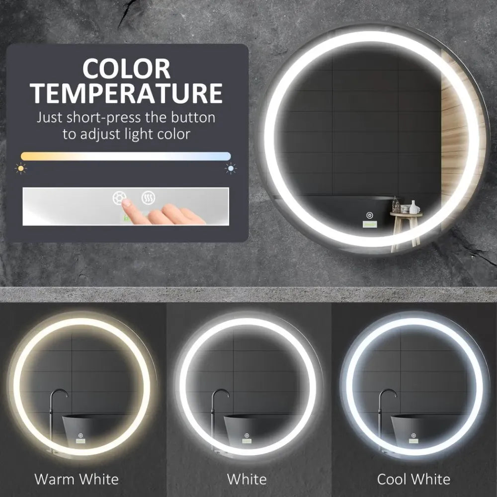 LED Smart Bathroom Mirror Wall Mounted Round Vanity Mirror w/ Lights, Black - Mirror from kleankin