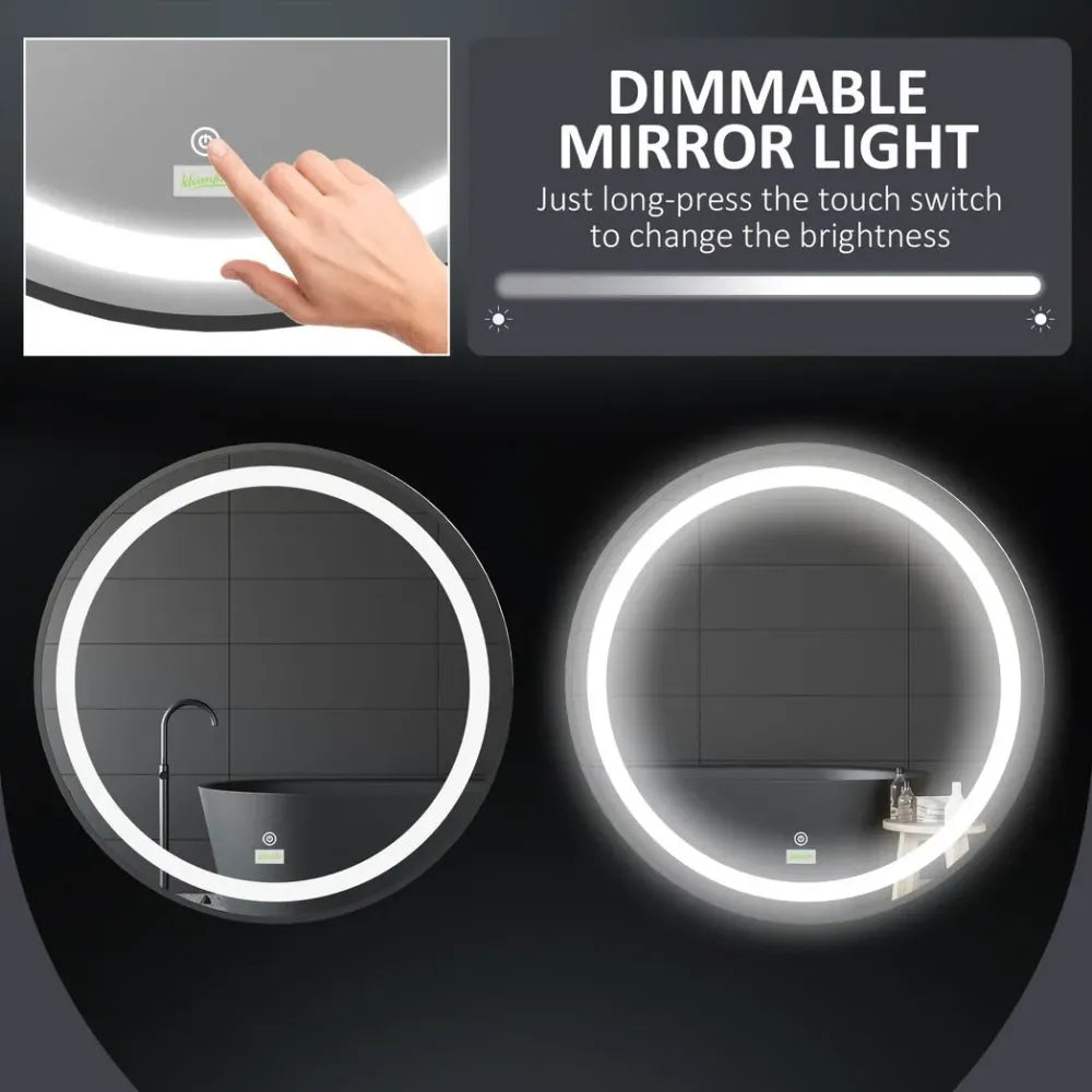 LED Smart Bathroom Mirror Wall Mounted Round Vanity Mirror w/ Lights, Black - Mirror from kleankin