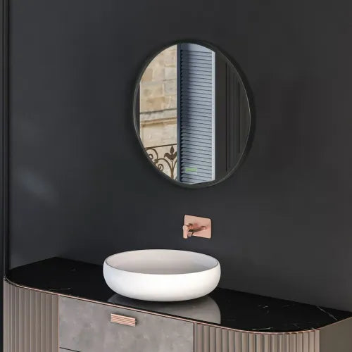 Modern Wall-mounted Vanity Mirror for Bedroom Bathroom Washroom, Black, 40x40cm - Mirror from kleankin