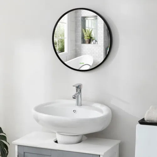 Modern Wall-mounted Vanity Mirror for Bedroom Bathroom Washroom, Black, 40x40cm - Mirror from kleankin