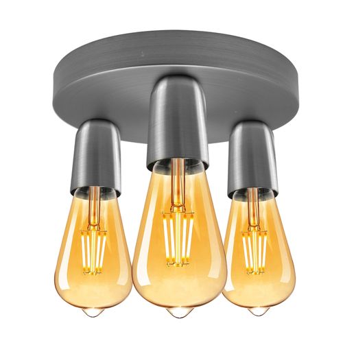 Satin Nickel Vintage Ceiling Light 3 Way Ceiling E27 Lamp Base Semi Flush Ceiling Lamp - Home Symphony