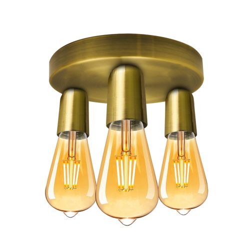 Yellow Brass Vintage Ceiling Light 3 Way Ceiling E27 Lamp Base Semi Flush Ceiling Lamp - Home Symphony
