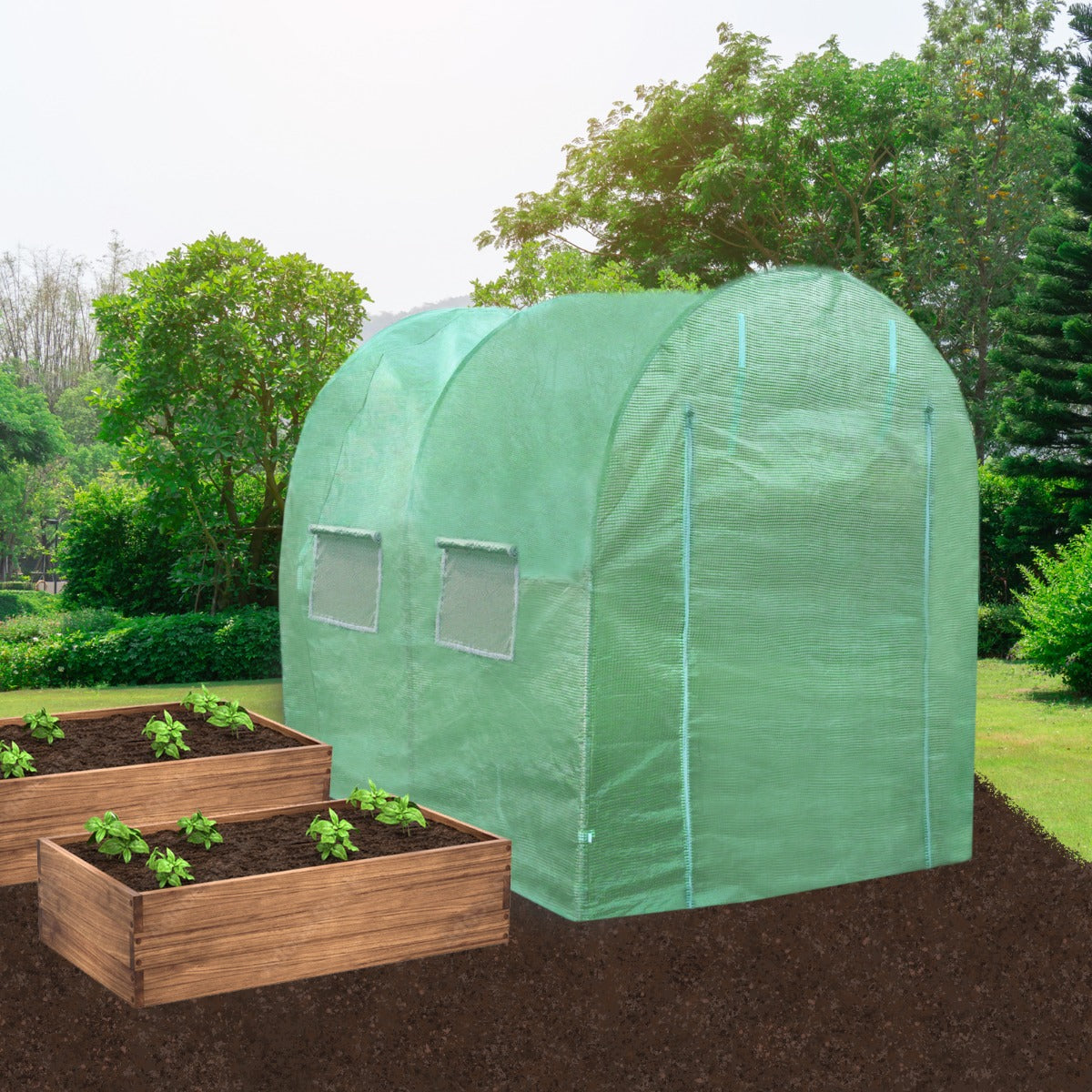 Premium Polytunnel 25mm Frame 4m x 2m Greenhouse with Zip Door and Mesh Windows for Easy Growing
