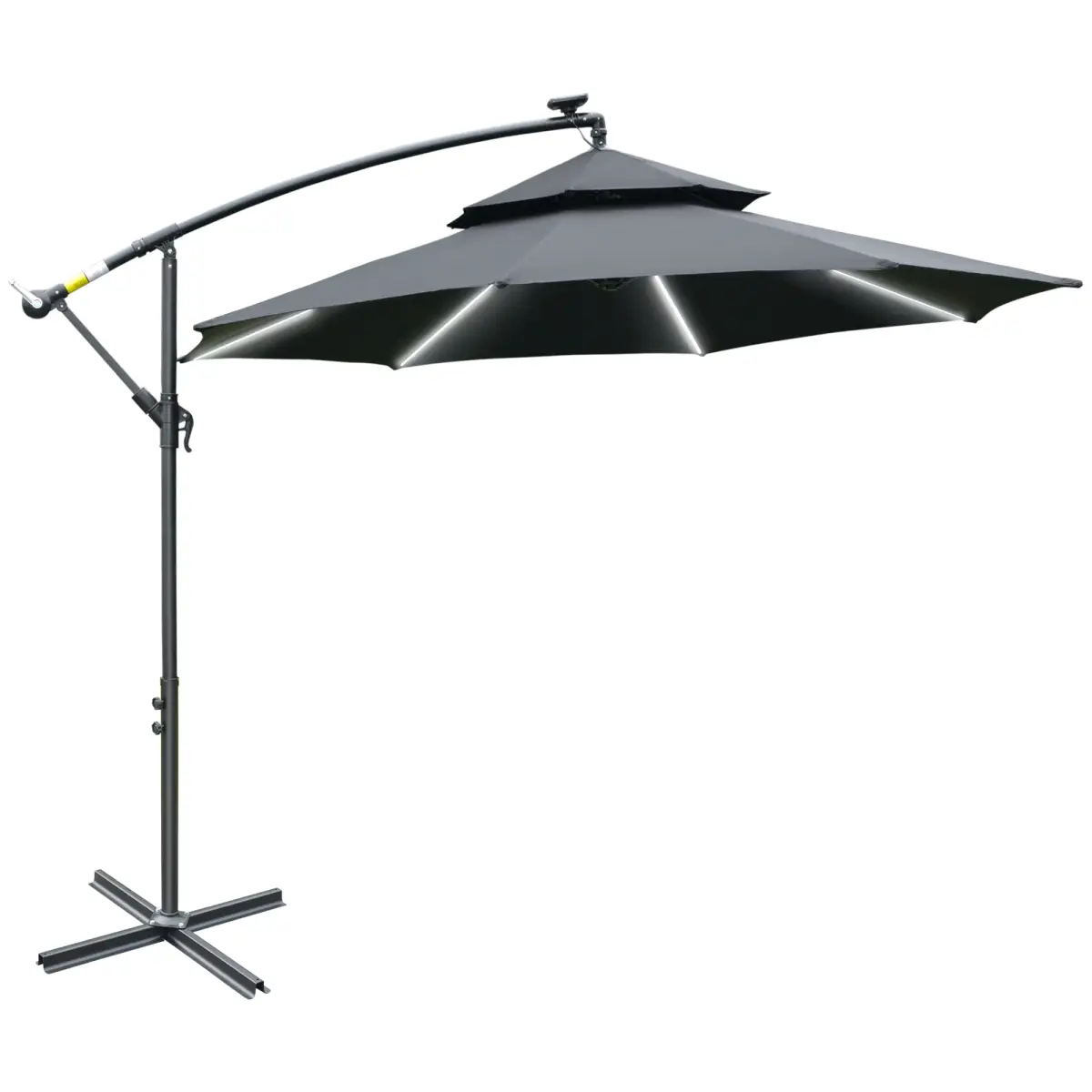 Outsunny Outsunny 3(m) Cantilever Parasol Hanging Banana Umbrella w/ lights, Black - Parasol