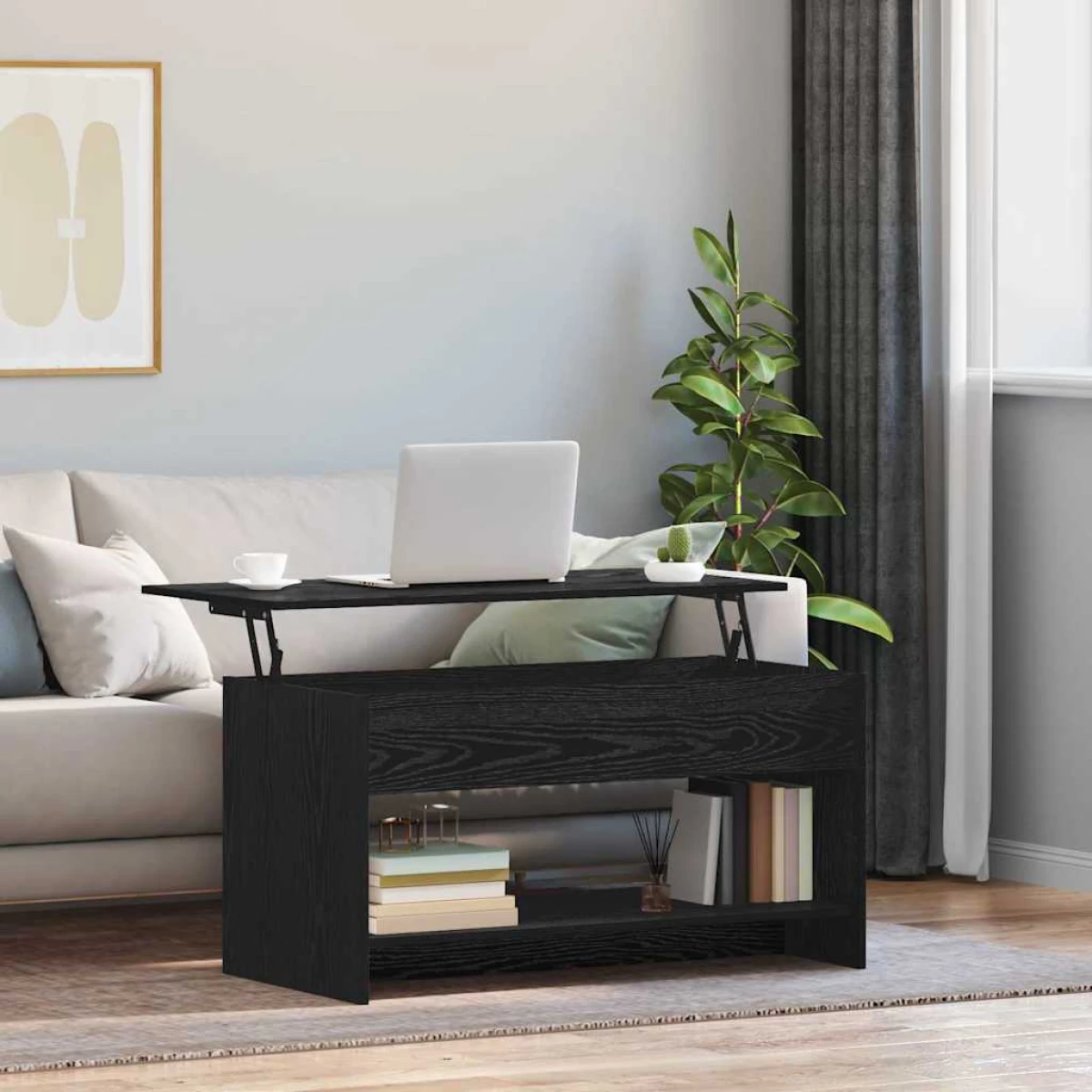 VidaXL Coffee Table 80 x 50.5 x 41.5 cm Black Oak Engineered Wood Modern Minimalist Living Room Centerpiece by vidaXL