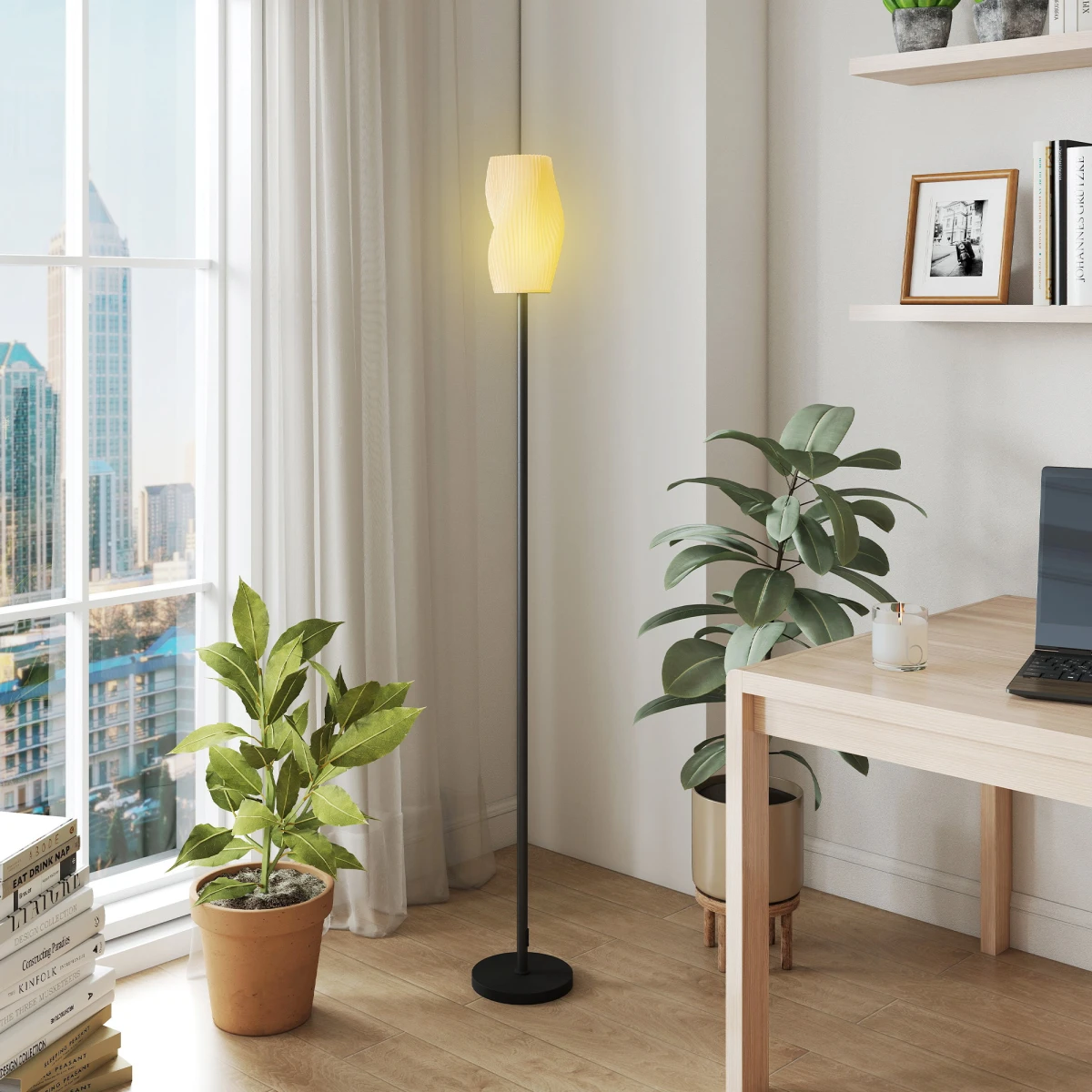 N/A Premium Floor Lamp With 3D Printed Shade E27 25W Foot Switch ABS Metal Body Perfect For Living Rooms And Home Offices - Lamp