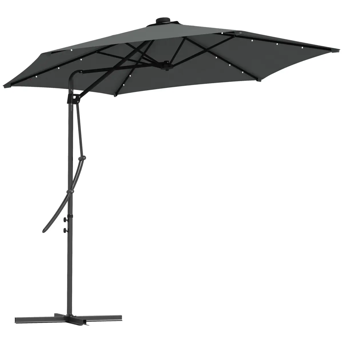 Outsunny Outsunny 3(m) Cantilever Garden Parasol Umbrella W/ Solar LED and Cover, Grey - Parasol