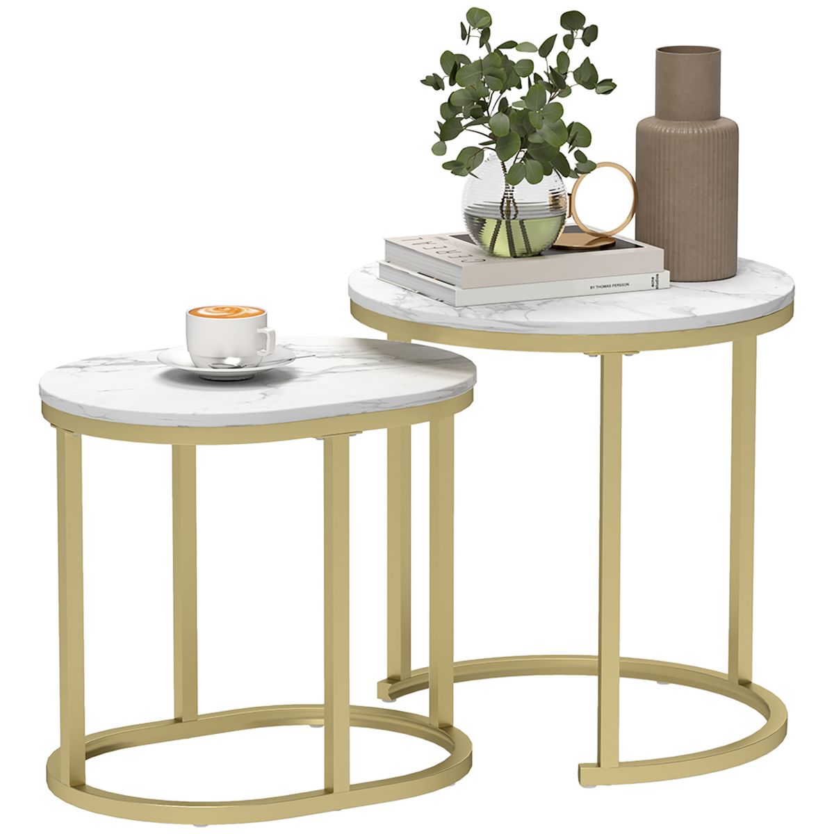 Elegant Side Tables RoundOblong Marble LivingArea - HOMCOM - Home Symphony