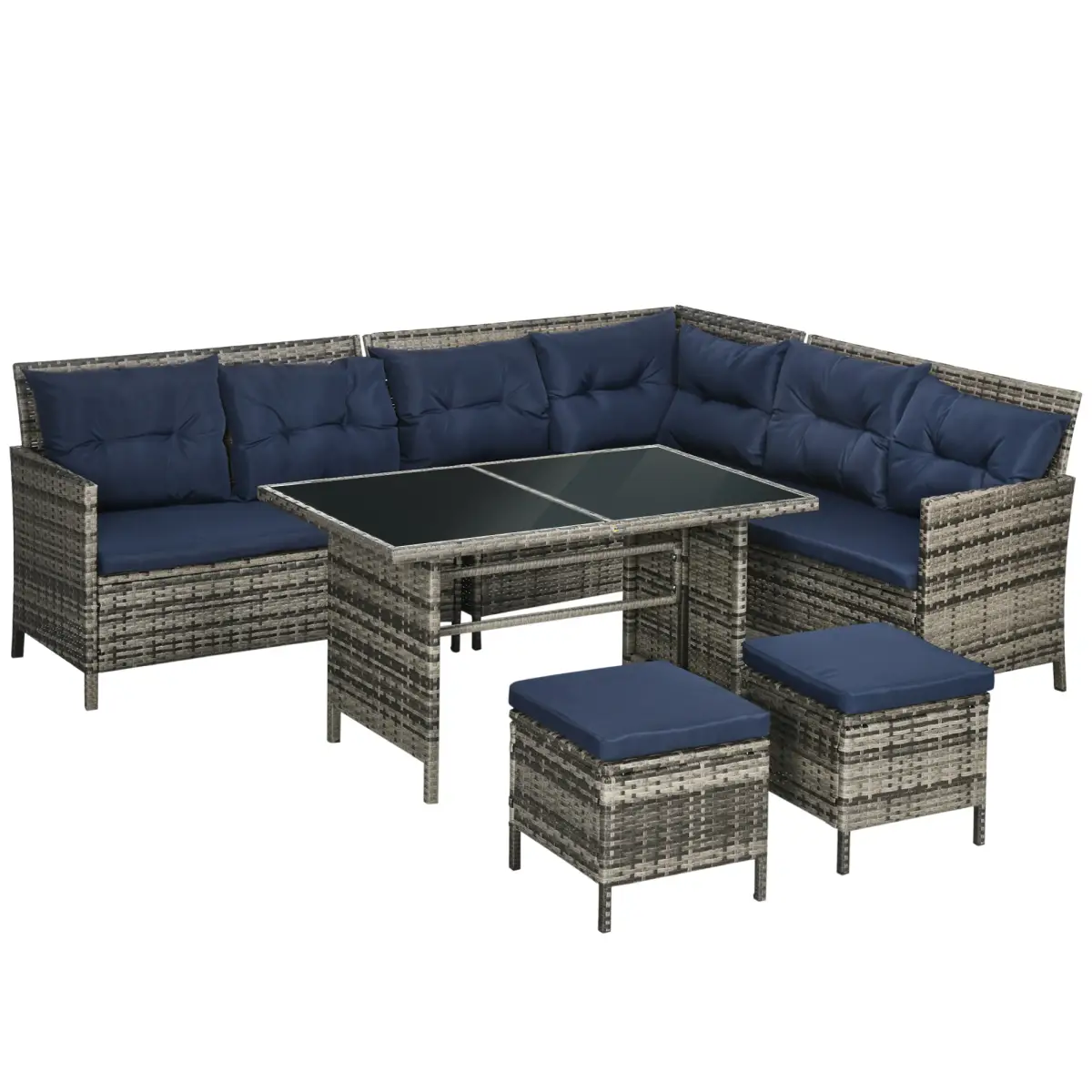 Outsunny Outsunny 6 PCs Patio wicker Sofa Set Rattan Chair Furniture w/ Glass & Cushioned - Garden Sofa Sets