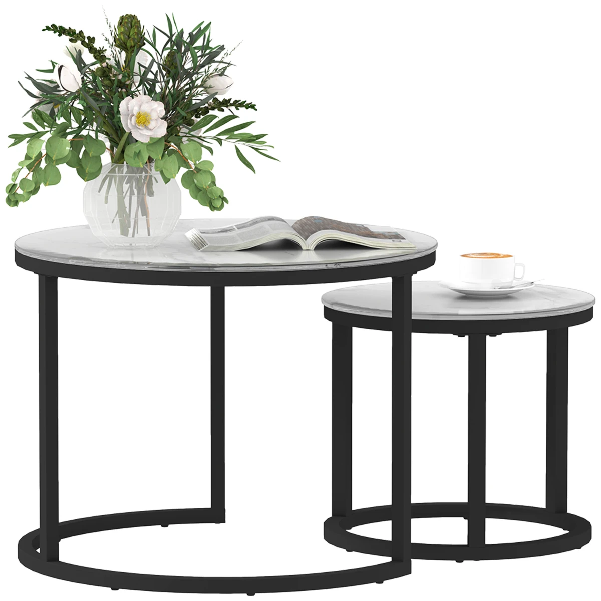 HOMCOM Glass Nest Tables Large Small Stackable by HOMCOM