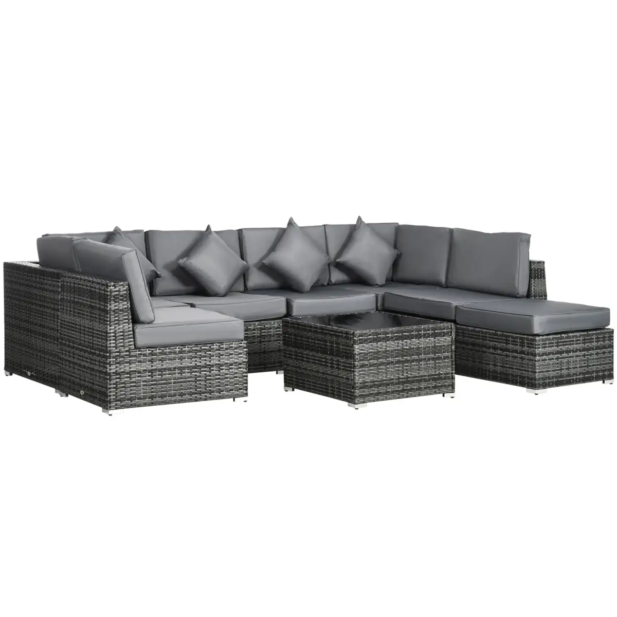 Outsunny Outsunny 8 Pieces Patio Rattan Sofa Set Garden Furniture Set for Outdoor Grey - Garden Sofa Sets