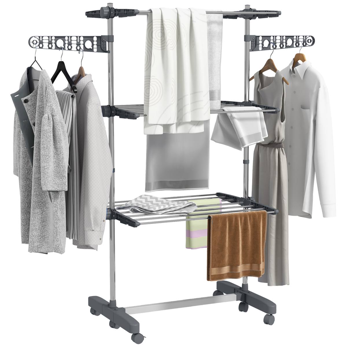 HOMCOM 3 Tier Large Clothes Airer 64.8cm Wheeled For Home - HOMCOM - Home Symphony