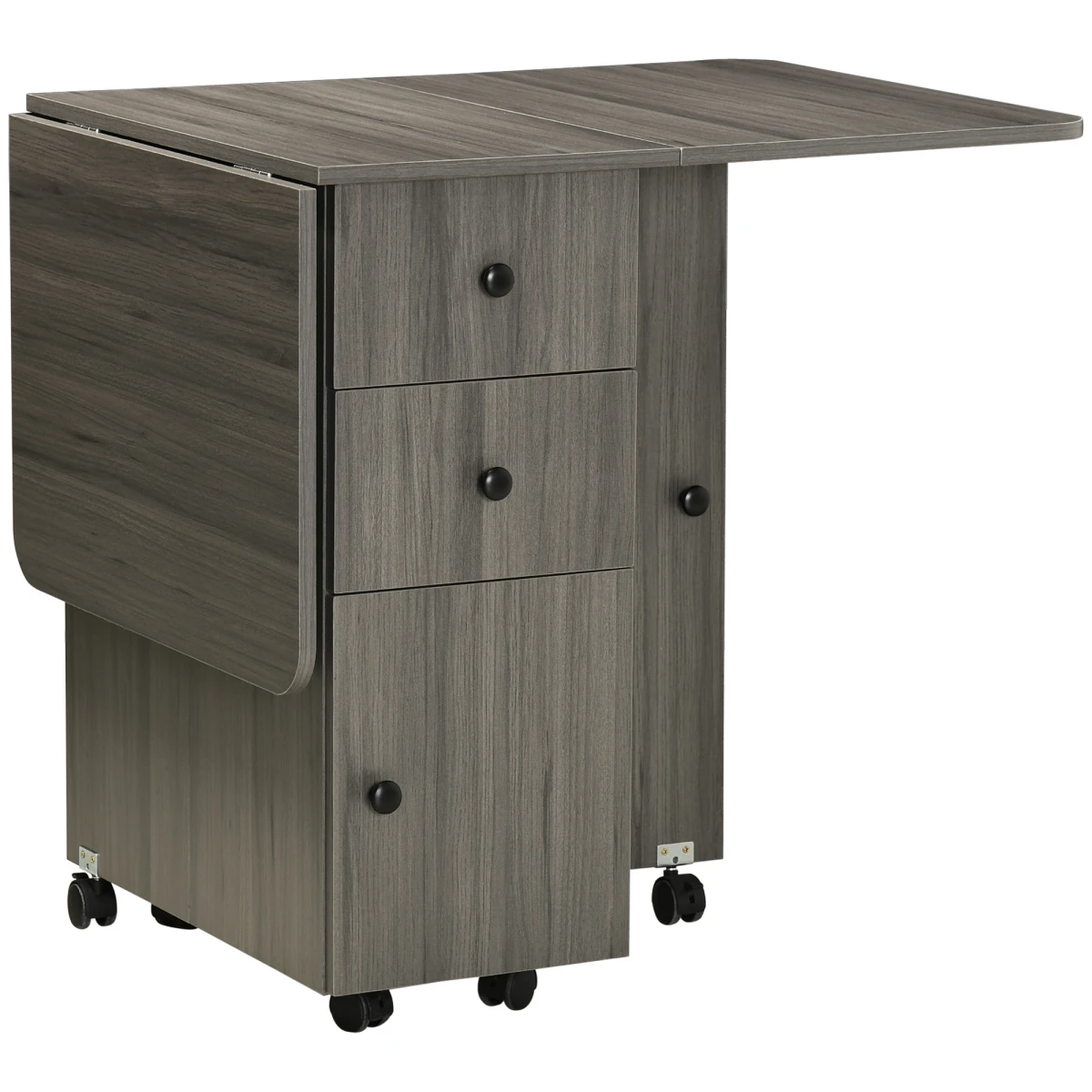 HOMCOM Drop Leaf Table Grey Wood Compact Drawers Apartments by HOMCOM