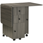 HOMCOM Drop Leaf Table Grey Wood Compact Drawers Apartments by HOMCOM