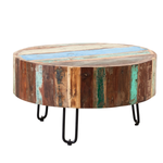 Coastal Drum Coffee Table 24in Dia Reclaimed Wood Hand Finished Durable Rustic Living Room by Indian Hub