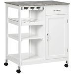 HOMCOM Kitchen Trolley Utility Cart on Wheels with Wine Rack, Drawer, Open Shelf White - Wine Rack