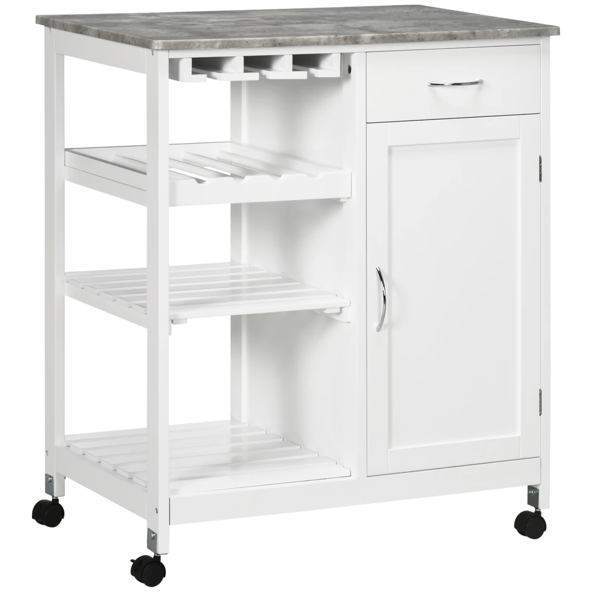 HOMCOM Kitchen Trolley Utility Cart on Wheels with Wine Rack, Drawer, Open Shelf White - Wine Rack