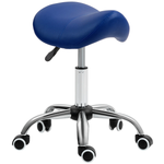 HOMCOM Saddle Stool 49-61cm Blue PU Leather 5-Wheel Base for Salons and Home Beauty by HOMCOM