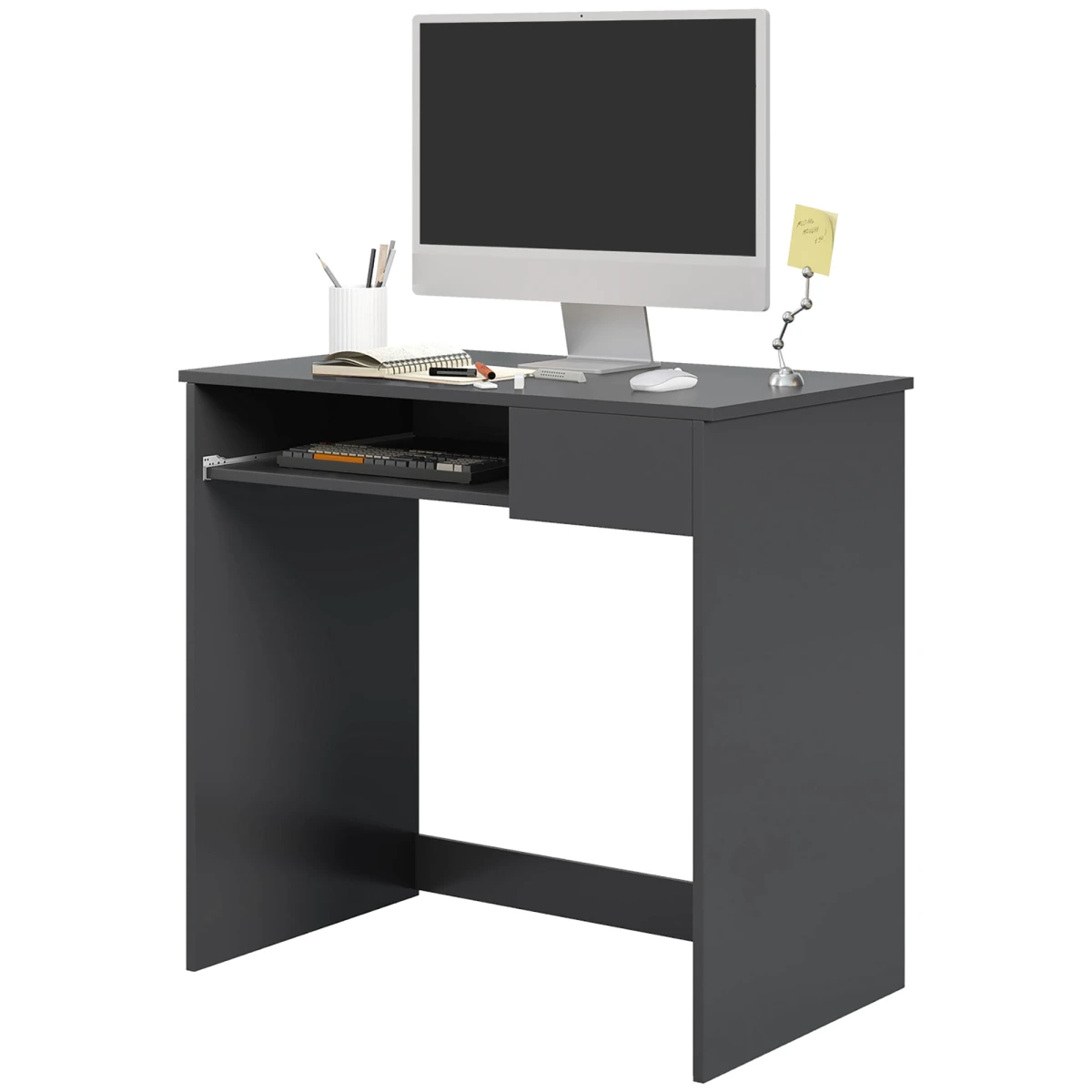 HOMCOM Computer Desk Compact With Keyboard Tray Drawer For Small Home Office Grey Finish by HOMCOM