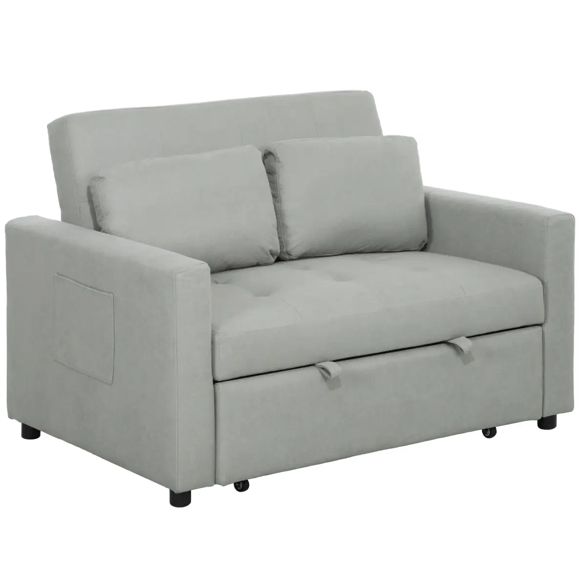 HOMCOM HOMCOM 2 Seater Sofa Bed Convertible Bed Settee with Cushions, Pockets, Grey - Sofa Bed