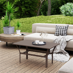All Weather Outdoor Coffee Table 36 By 21.7 Inches Slatted Design Weather Resistant Metal Frame Floor Protectors - N/A - Home Symphony