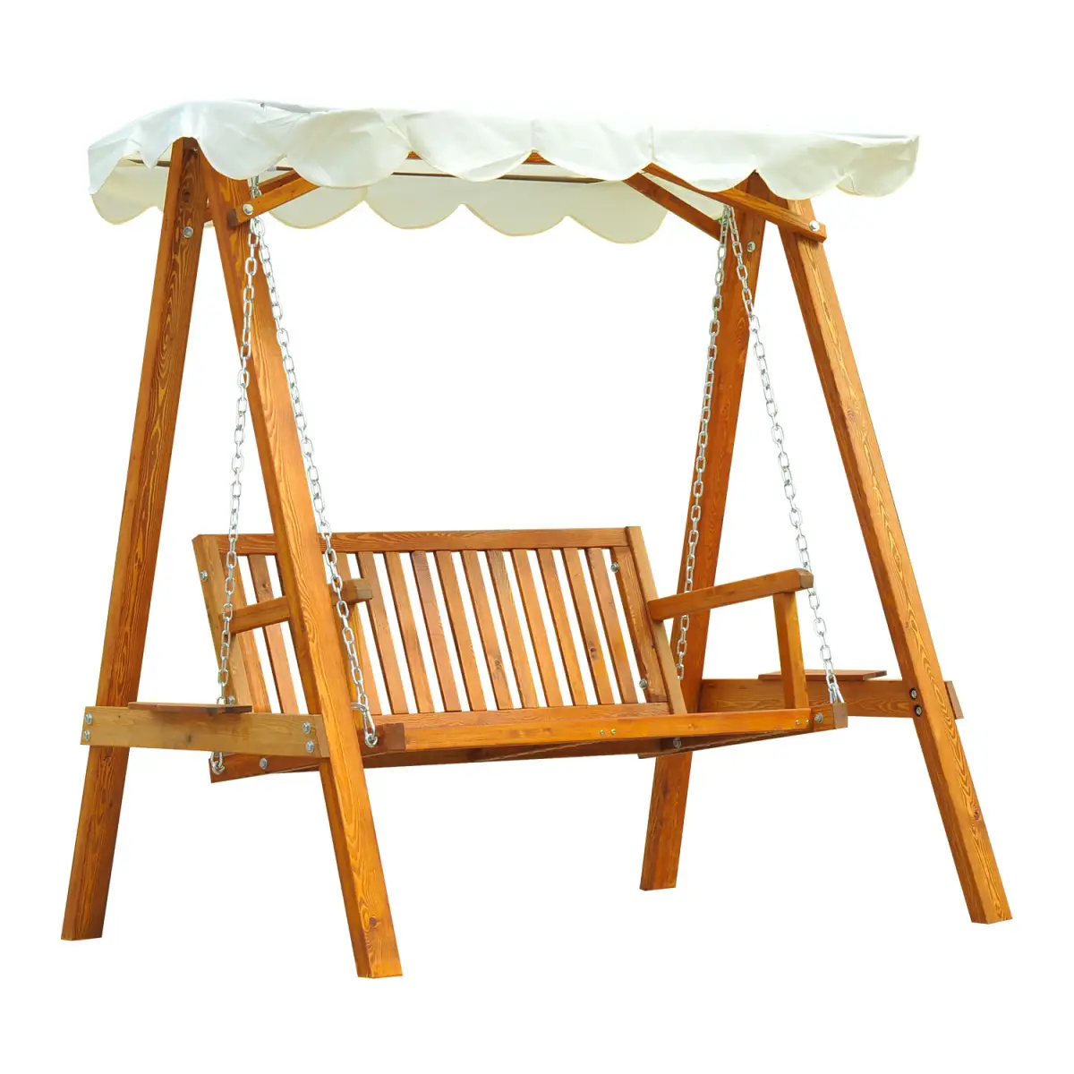 Outsunny 2-Seater Wood Garden Chair Swing Bench Lounger-Cream - Hammocks