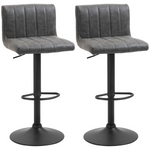 HOMCOM Premium Bar Stools Set Of 2 Adjustable Height With Footrest Grey PU Leather For Home Kitchen - Homcom - Home Symphony