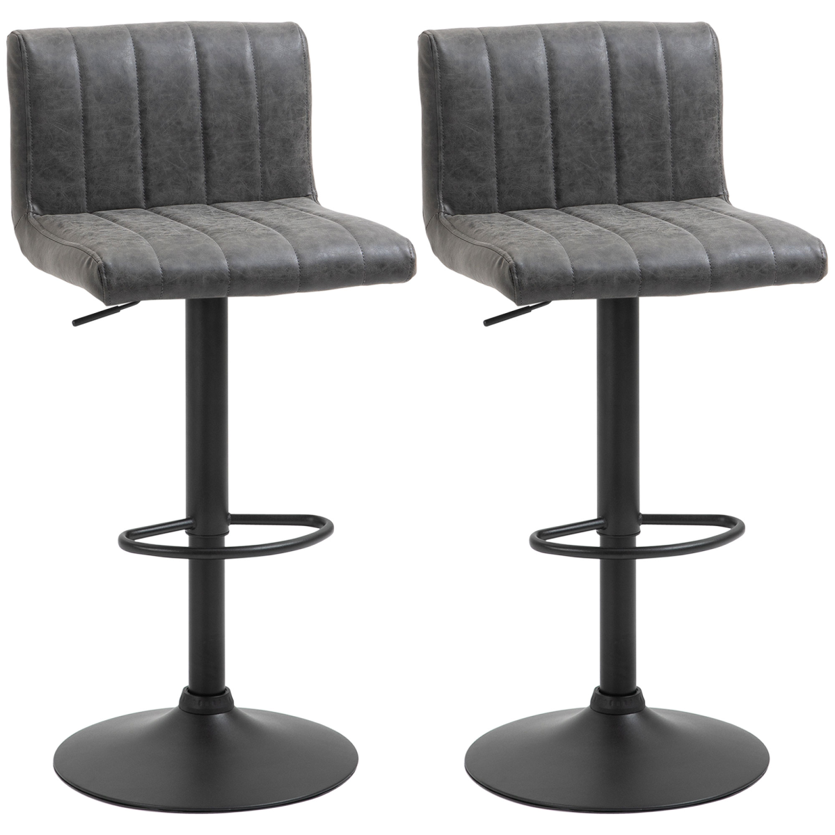 HOMCOM Premium Bar Stools Set Of 2 Adjustable Height With Footrest Grey PU Leather For Home Kitchen - Homcom - Home Symphony