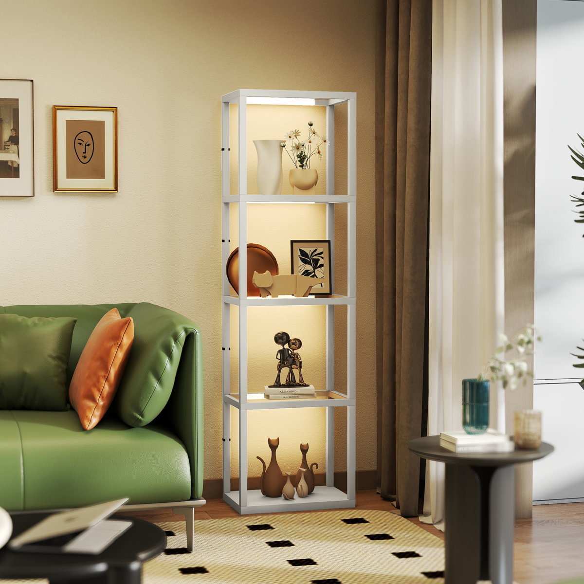 Premium Floor Lamp Four Tier Display Shelves Warm White LEDs For Living Room Ambience - N/A - Home Symphony