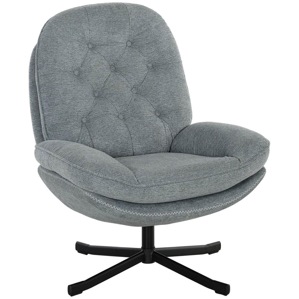 Homcom Accent Chair Medium WaterRepellent Chenille Home in grey chenille, 360° swivel, tufted, arms, black base.