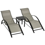 Unbranded 3 Pieces Lounge Chair Set Garden Sunbathing Chair w/ Table Grey Outsunny - Sun Lounger