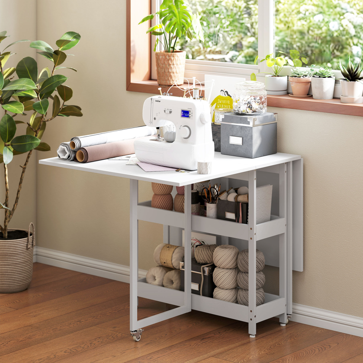 Sturdy Drop Leaf Dining Table With Shelves Wheels - N/A - Home Symphony